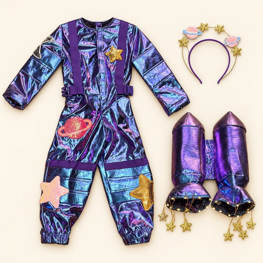 Pottery Barn Kids Cosmic Sparkle Light Up Astronaut Costume 3T Complete Set